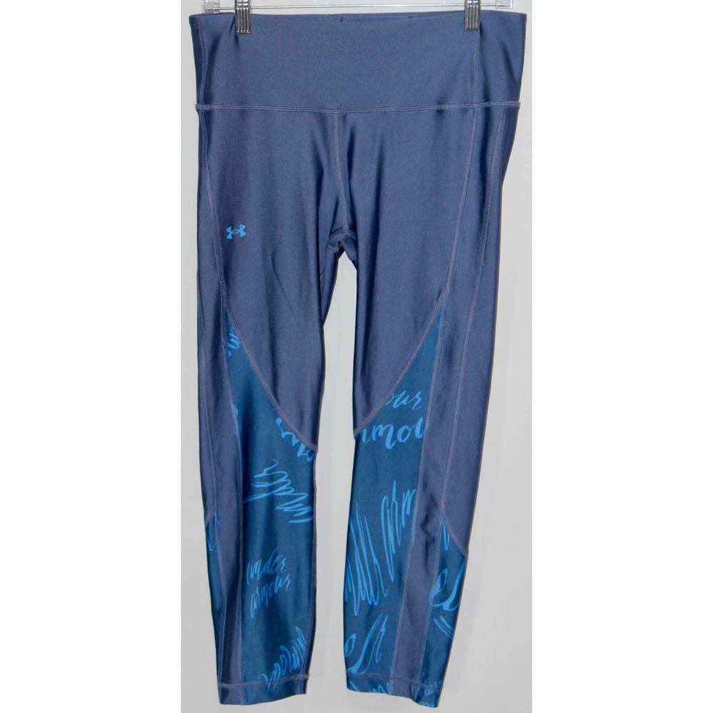 Women's Under Armour HeatGear Blue Athletic Cropped Tights Capri Leggings Size L